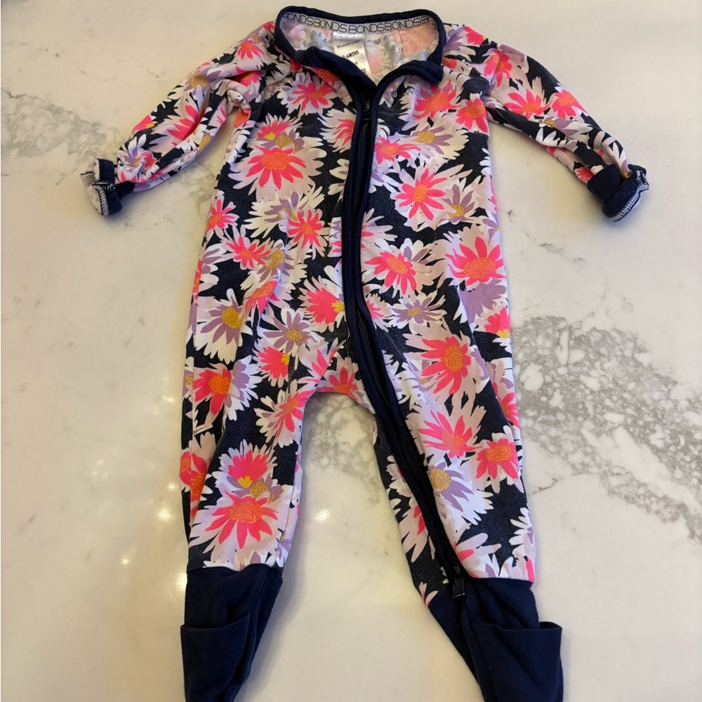 Bonds Vibrant Floral Footie with Pink and Navy